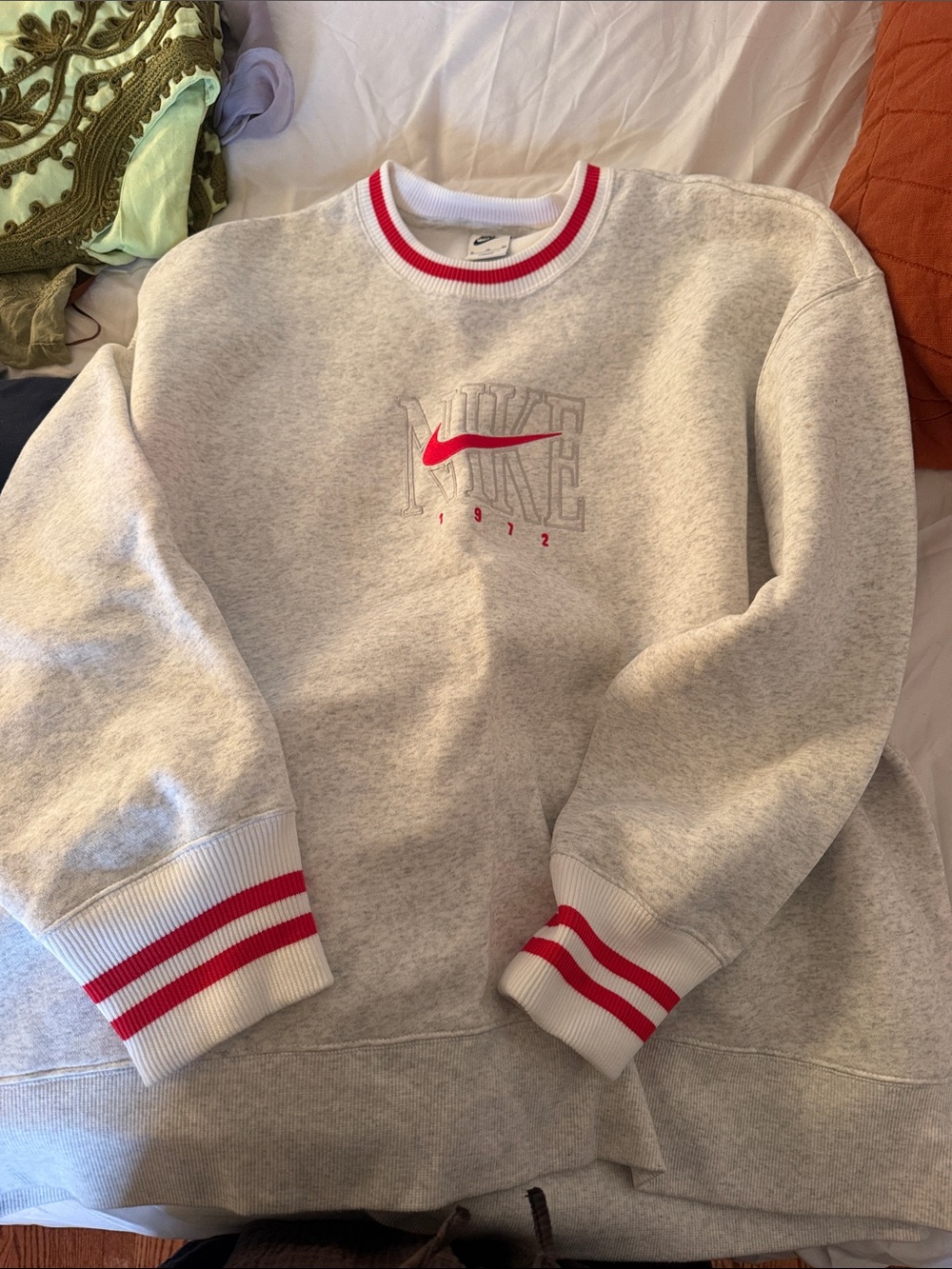 Nike Gray Crewneck Sweatshirt with Red Trim